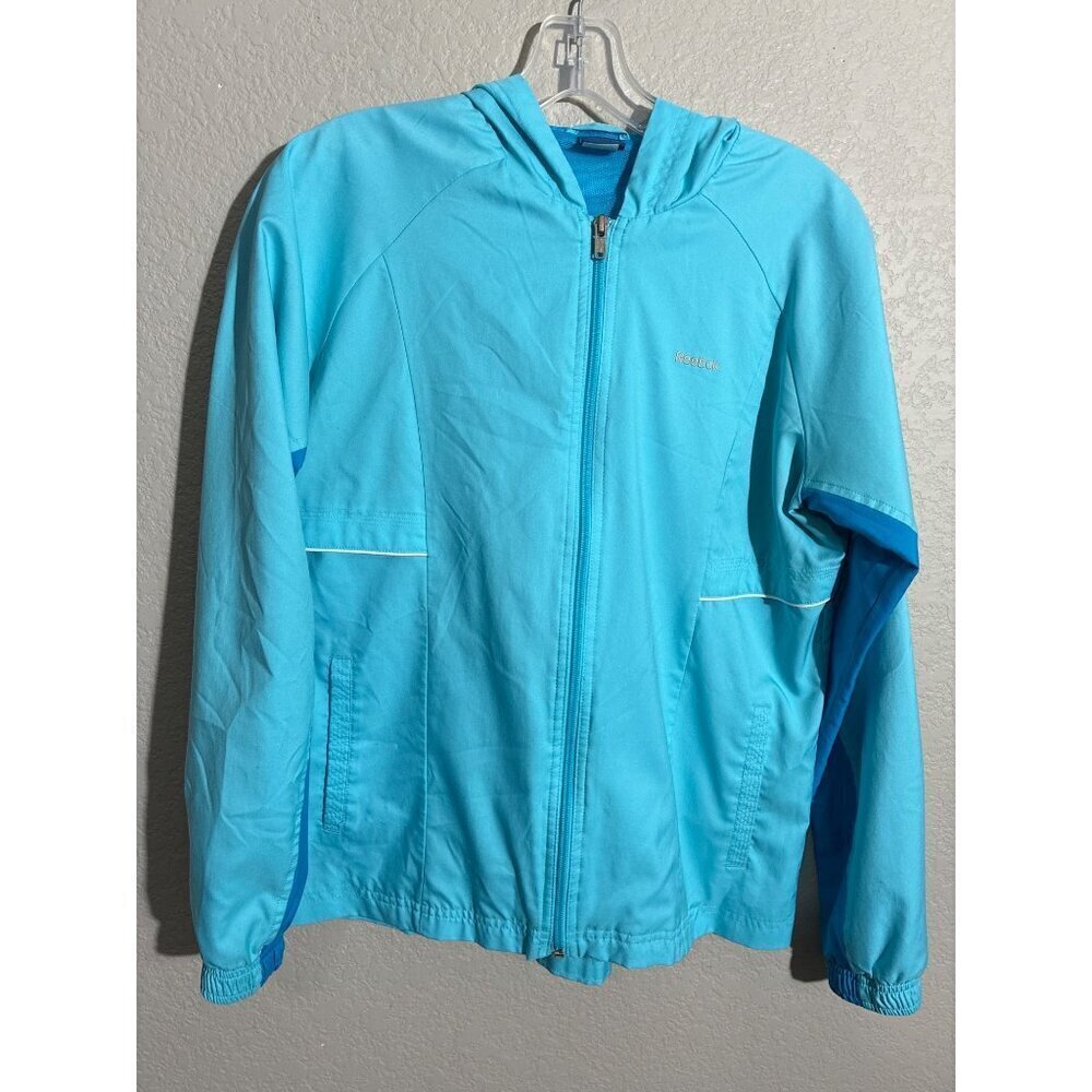 Reebok Womens Lightweight Blue Full-Zip Hooded Jacket With Elastic Cuffs Size S